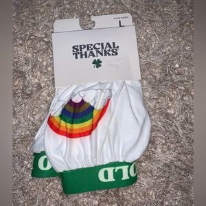 Men's White Boxer Shorts with Rainbow Design and Pot of Gold St Patrick Day NWT